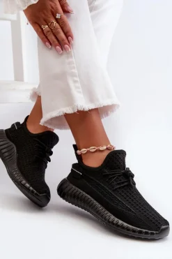 Materiałowe Wsuwane Buty Sportowe Damskie Czarne Nelmarie