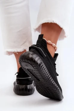 Materiałowe Wsuwane Buty Sportowe Damskie Czarne Nelmarie
