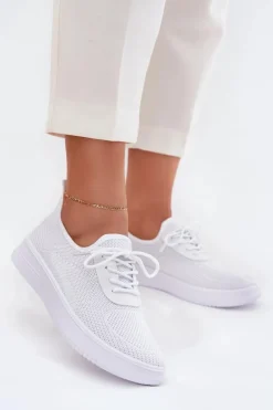 Materiałowe Wsuwane Buty Sportowe Na Platformie Damskie Białe Kalyra