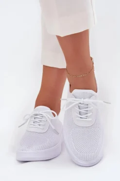 Materiałowe Wsuwane Buty Sportowe Na Platformie Damskie Białe Kalyra