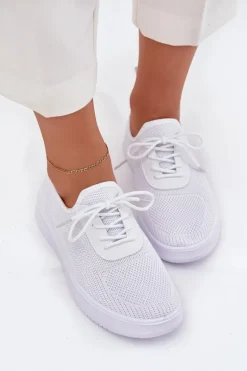 Materiałowe Wsuwane Buty Sportowe Na Platformie Damskie Białe Kalyra