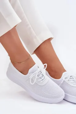 Materiałowe Wsuwane Buty Sportowe Na Platformie Damskie Białe Kalyra
