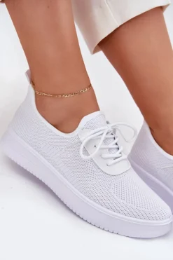 Materiałowe Wsuwane Buty Sportowe Na Platformie Damskie Białe Kalyra