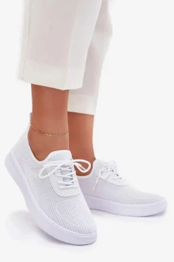 Materiałowe Wsuwane Buty Sportowe Na Platformie Damskie Białe Kalyra