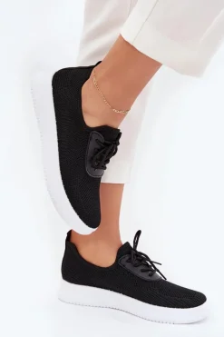 Materiałowe Wsuwane Buty Sportowe Na Platformie Damskie Czarne Kalyra