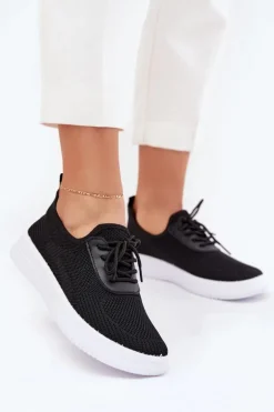 Materiałowe Wsuwane Buty Sportowe Na Platformie Damskie Czarne Kalyra