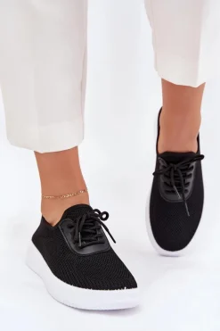 Materiałowe Wsuwane Buty Sportowe Na Platformie Damskie Czarne Kalyra