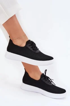 Materiałowe Wsuwane Buty Sportowe Na Platformie Damskie Czarne Kalyra