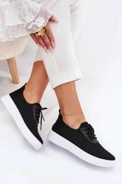 Materiałowe Wsuwane Buty Sportowe Na Platformie Damskie Czarne Kalyra