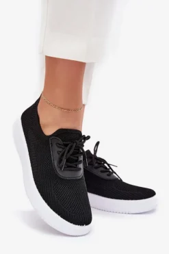 Materiałowe Wsuwane Buty Sportowe Na Platformie Damskie Czarne Kalyra