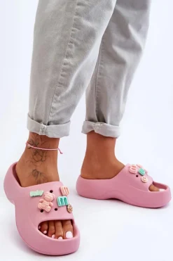 Miękkie Damskie Piankowe Klapki Z Ozdobami Różowe Lorie