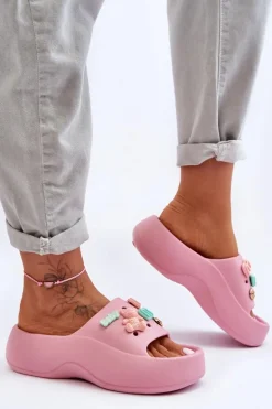 Miękkie Damskie Piankowe Klapki Z Ozdobami Różowe Lorie