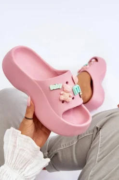 Miękkie Damskie Piankowe Klapki Z Ozdobami Różowe Lorie