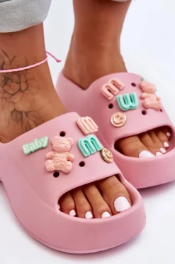 Miękkie Damskie Piankowe Klapki Z Ozdobami Różowe Lorie