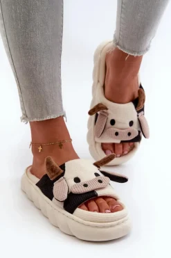 Miękkie I Wygodne Kapcie Damskie Krowy Jasnobeżowe Paivessa