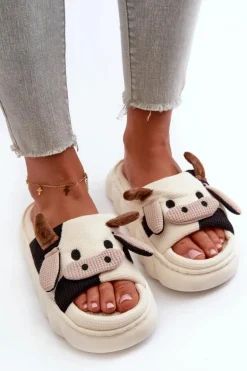 Miękkie I Wygodne Kapcie Damskie Krowy Jasnobeżowe Paivessa