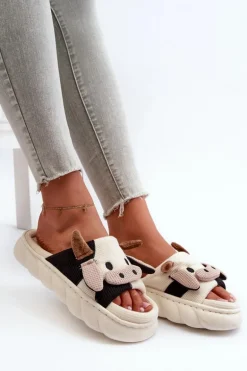 Miękkie I Wygodne Kapcie Damskie Krowy Jasnobeżowe Paivessa