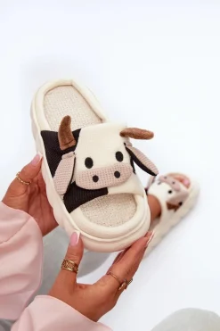 Miękkie I Wygodne Kapcie Damskie Krowy Jasnobeżowe Paivessa