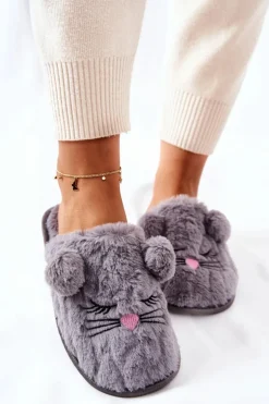 Miękkie Papcie Myszki Z Uszami Szare Luise