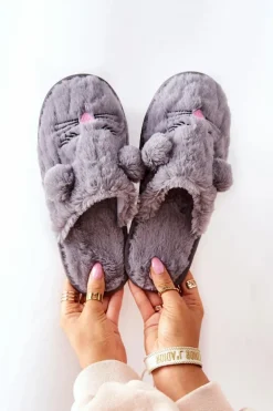 Miękkie Papcie Myszki Z Uszami Szare Luise