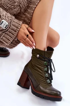 Modne Botki Na Obcasie Maciejka 05777-09 Zielone