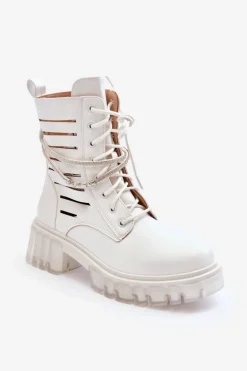 Modne Botki Workery Z Ozdobnym Paseczkiem Białe Rocky