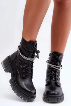 Modne Botki Workery Z Ozdobnym Paseczkiem Czarne Rocky