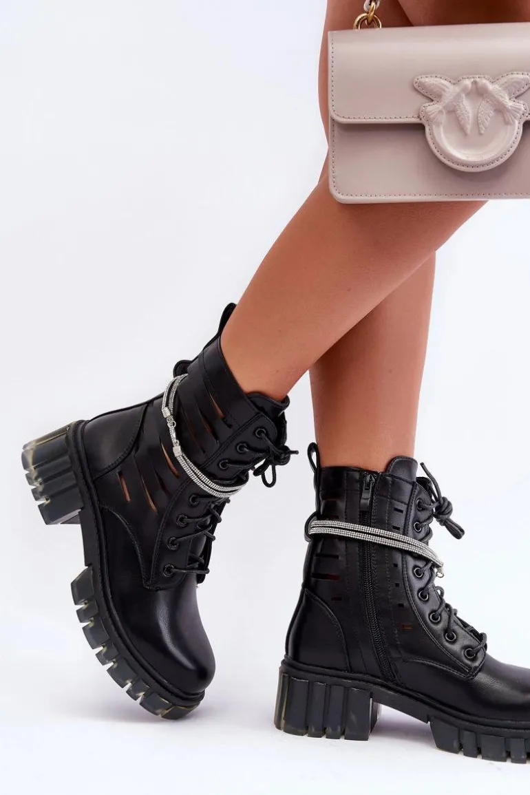 Modne Botki Workery Z Ozdobnym Paseczkiem Czarne Rocky