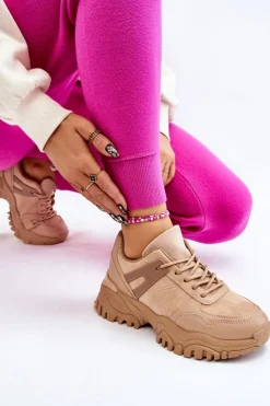 Modne Buty Sportowe Sneakersy Beżowe Frezio