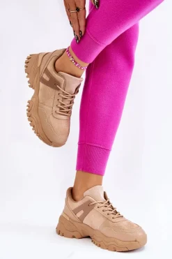 Modne Buty Sportowe Sneakersy Beżowe Frezio