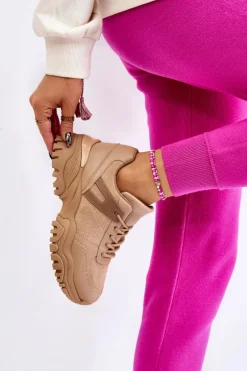 Modne Buty Sportowe Sneakersy Beżowe Frezio