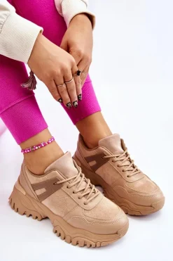 Modne Buty Sportowe Sneakersy Beżowe Frezio