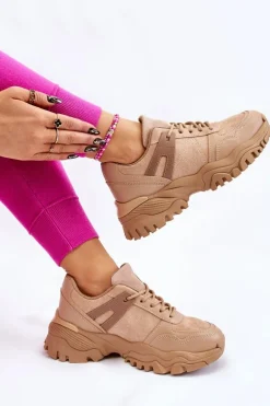 Modne Buty Sportowe Sneakersy Beżowe Frezio