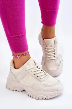 Modne Buty Sportowe Sneakersy Kremowe Frezio