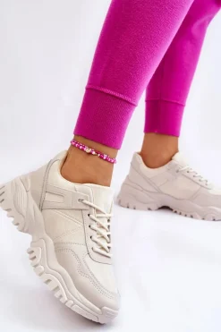 Modne Buty Sportowe Sneakersy Kremowe Frezio