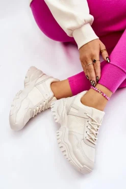 Modne Buty Sportowe Sneakersy Kremowe Frezio