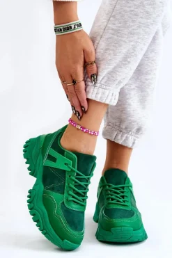 Modne Buty Sportowe Sneakersy Zielone Frezio