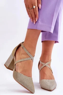 Modne Błyszczące Czółenka Na Słupku Złote Galaxy