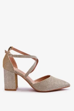 Modne Błyszczące Czółenka Na Słupku Złote Galaxy