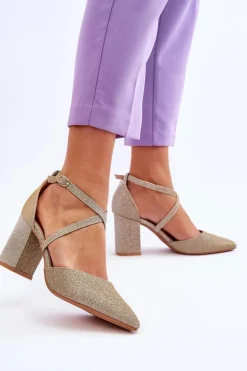 Modne Błyszczące Czółenka Na Słupku Złote Galaxy