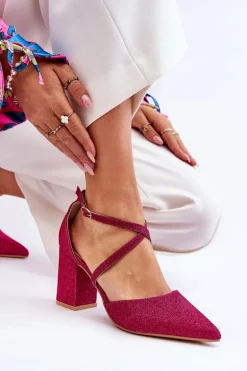 Modne Błyszczące Czółenka Na Słupku Fuksja Galaxy