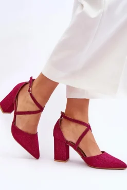 Modne Błyszczące Czółenka Na Słupku Fuksja Galaxy