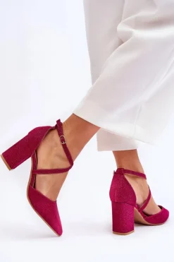 Modne Błyszczące Czółenka Na Słupku Fuksja Galaxy