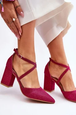 Modne Błyszczące Czółenka Na Słupku Fuksja Galaxy