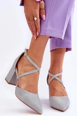 Modne Błyszczące Czółenka Na Słupku Srebrne Galaxy