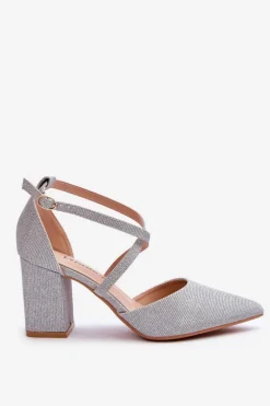 Modne Błyszczące Czółenka Na Słupku Srebrne Galaxy