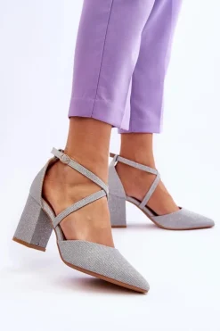 Modne Błyszczące Czółenka Na Słupku Srebrne Galaxy