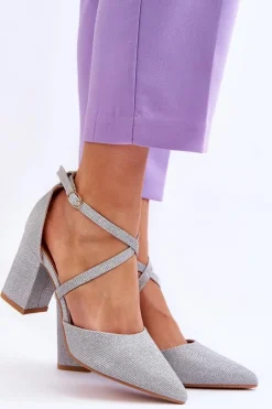 Modne Błyszczące Czółenka Na Słupku Srebrne Galaxy