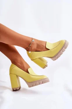 Modne Czółenka Na Masywnej Platformie Żółte Margott