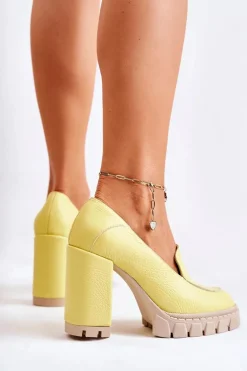 Modne Czółenka Na Masywnej Platformie Żółte Margott